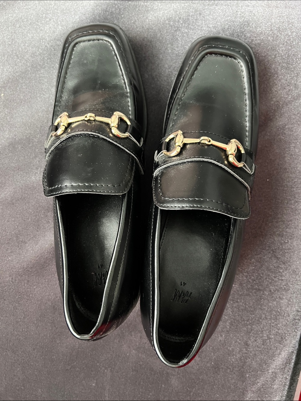 H&M Women's Black Loafers with Gold Bit Detail